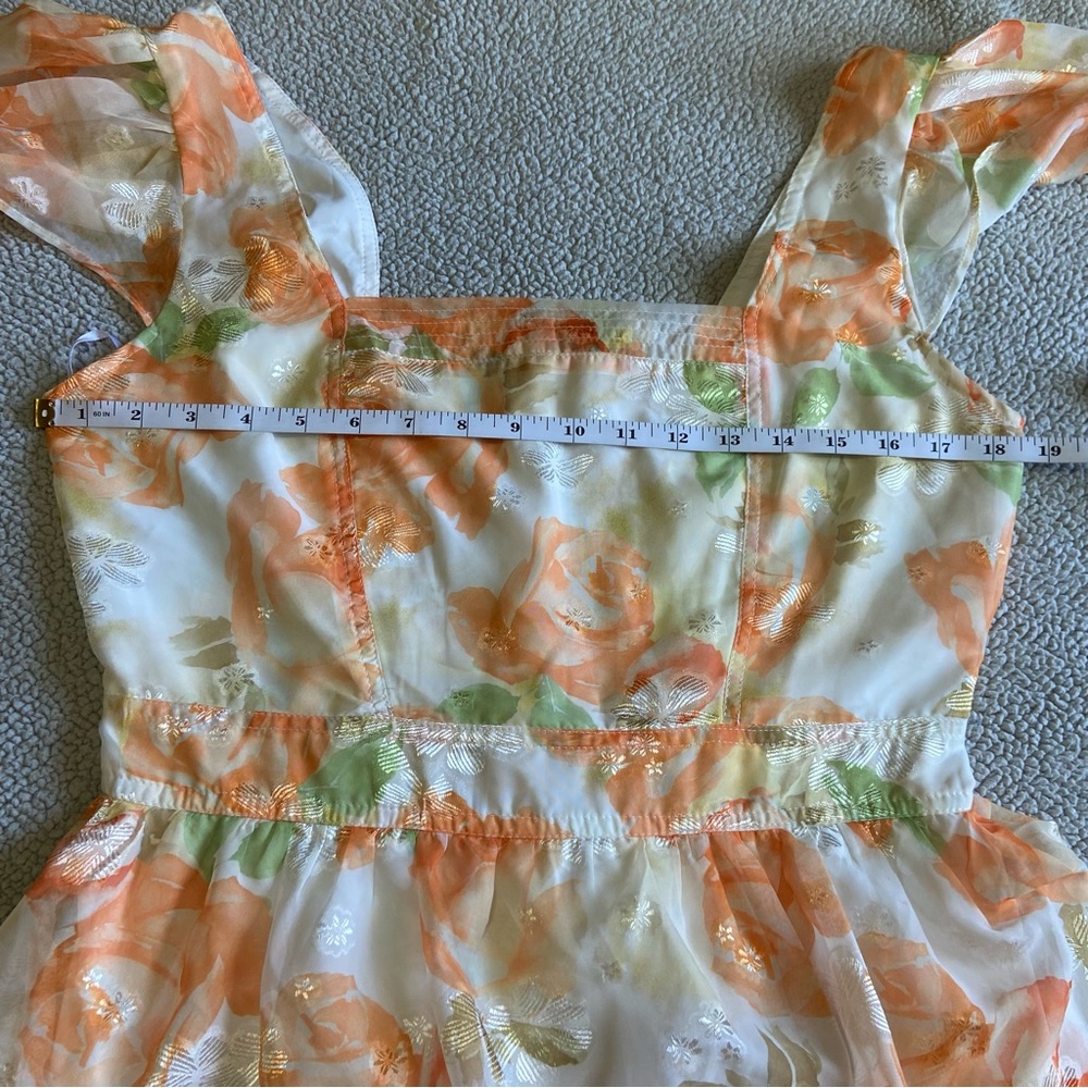 NWOT Lulus Beyond Beauty White and Orange Floral Burnout Tiered Midi Dress - Picture 7 of 11